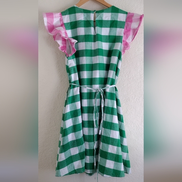 Aura Green And Pink Gingham Style Dress - Picture 7 of 8